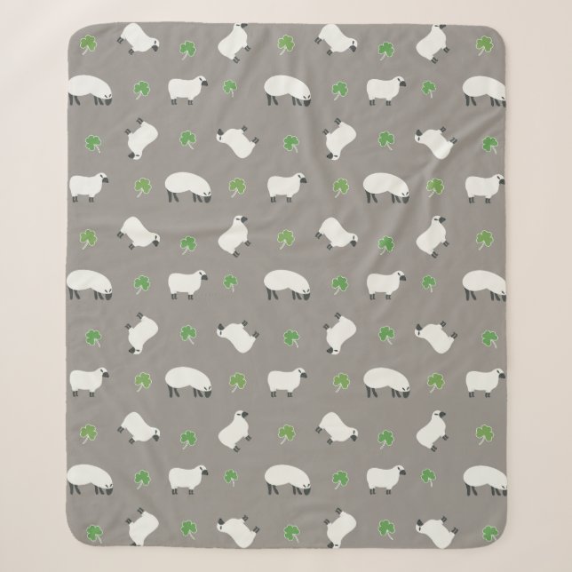 Couverture Sherpa Motif irlandais de shamrock et de moutons (Devant)