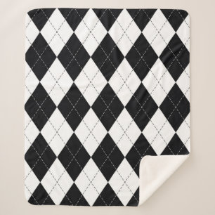 Couverture Sherpa motif Jacquard sans couture en noir et blanc. Géom