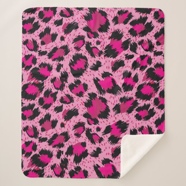 Couverture Sherpa Motif léopard rose luxueux sans charme. (Devant)