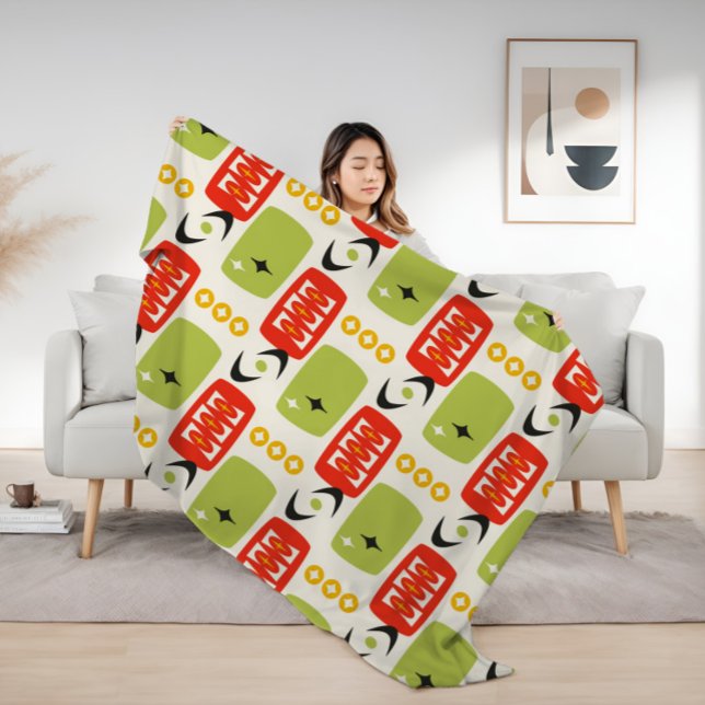 Couverture Sherpa Motif MCM de l'âge atomique en rouge, vert, jaune (Créateur téléchargé)