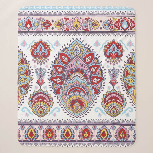 Couverture Sherpa Motif médaillon de paisley floral indien. Ethnique (Devant)