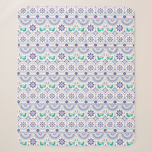 Couverture Sherpa Motif mexicain d'art populaire de tuile d'oiseau (Devant)