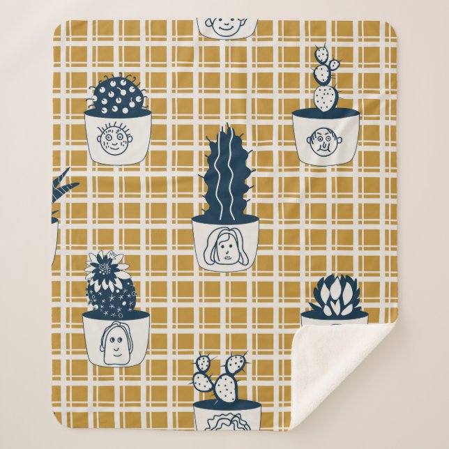 Couverture Sherpa Motif moderne sans couture avec cactus en pot, mig (Devant)