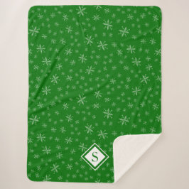 Couverture Sherpa Motif moderne Snowflake sur Green Monogramme