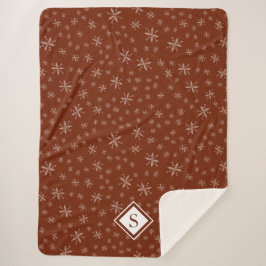 Couverture Sherpa Motif moderne Snowflake sur Red Monogramme