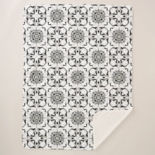 Couverture Sherpa Motif moderne tribal noir et blanc