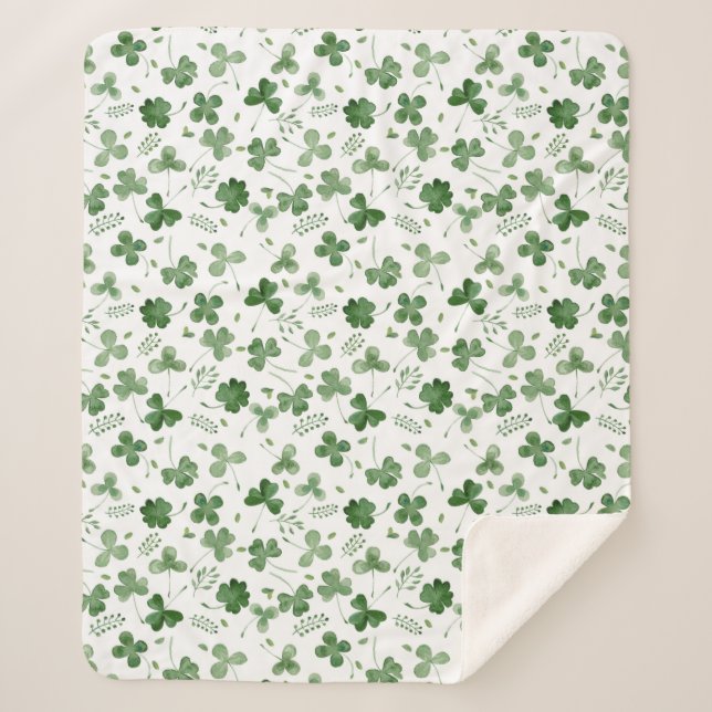Couverture Sherpa Motif mou de shamrock d'aquarelle (Devant)