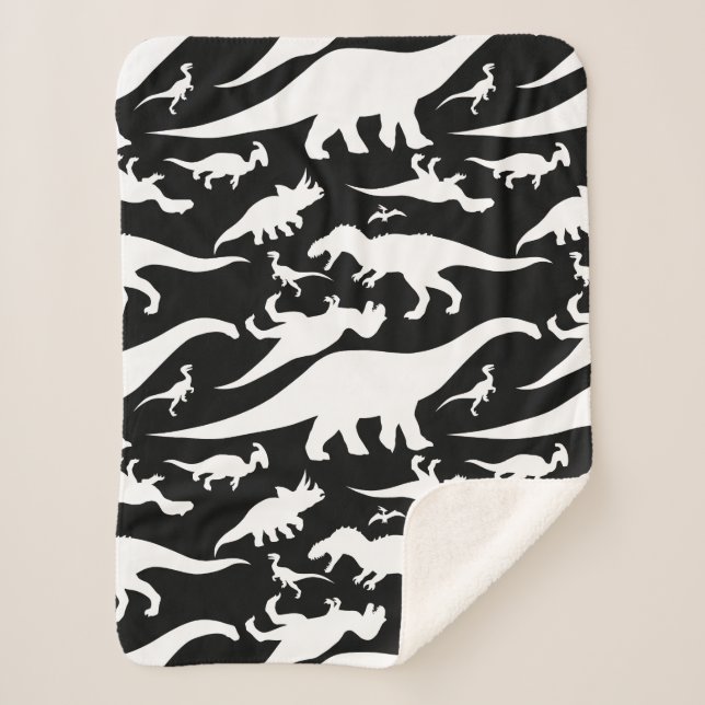 Couverture Sherpa Motif noir et blanc de dinosaure (Devant)