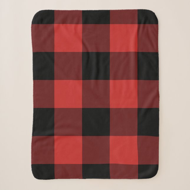 Couverture Sherpa Motif noir et rouge En vichy (Devant)