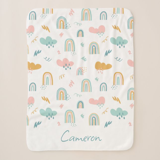 Couverture Sherpa Motif nuage Rainbow et pluie amusant (Devant)