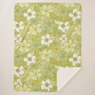 Couverture Sherpa Motif Pastel vert et jaune