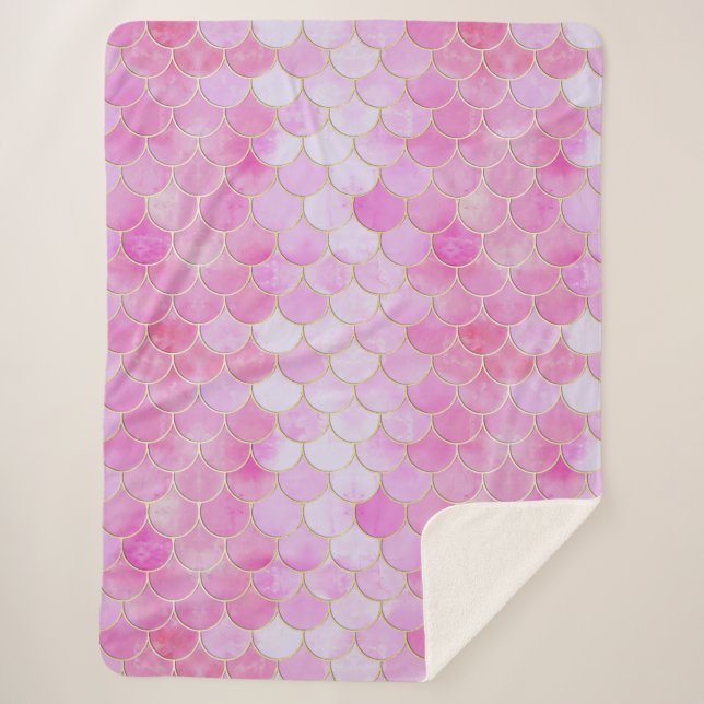 Couverture Sherpa Motif Pink Pastel & Gold Shimmer Mermaid (Devant)