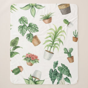 Couverture Sherpa motif plante