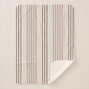 Couverture Sherpa Motif rayé à pois rose marron classique