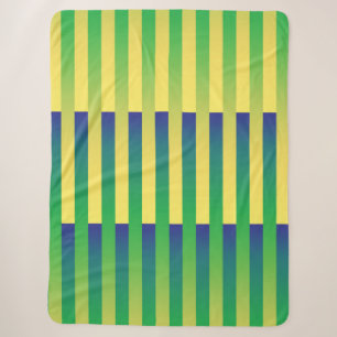 Couverture Sherpa Motif rayé vert jaune bleu