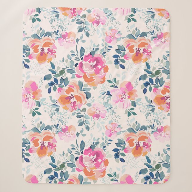 Couverture Sherpa Motif rose et Turquoise (Devant)