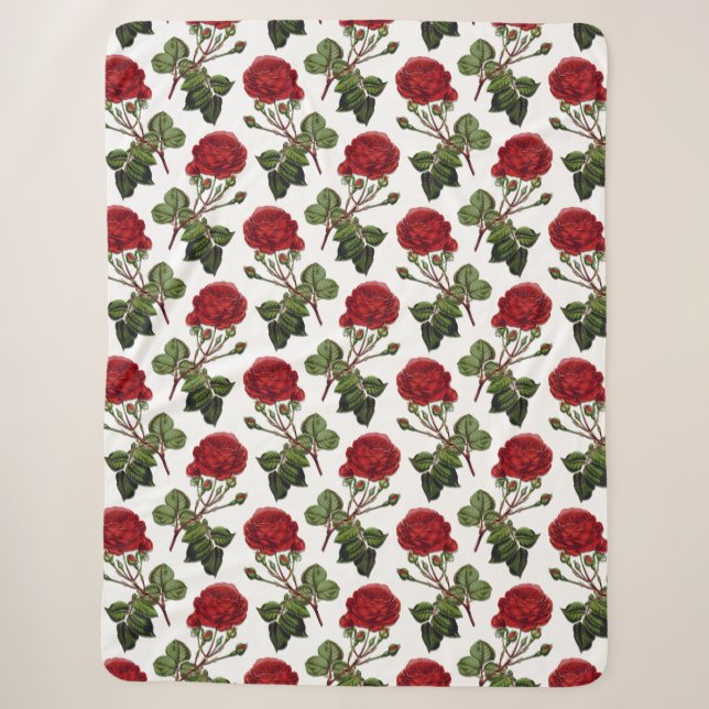 Couverture Sherpa Motif Rose Red Long Stem (Devant)
