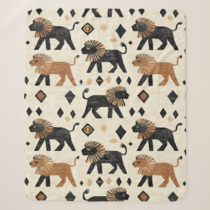Couverture Sherpa Motif safari tribal lion Bohème