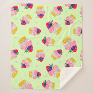 Couverture Sherpa Motif sans couture avec cupcake aux fraises