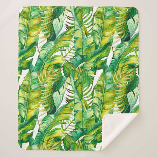 Couverture Sherpa Motif sans couture avec feuilles de bananes tropic (Devant)