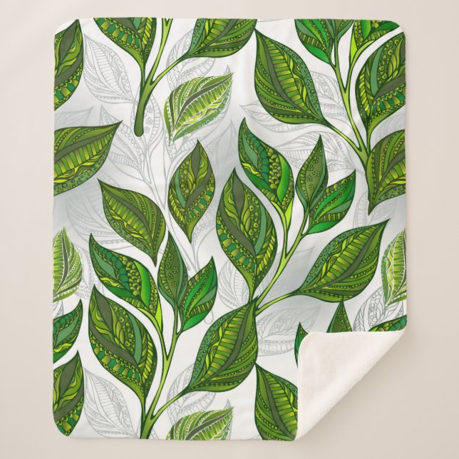 Couverture Sherpa Motif sans couture avec Feuilles de thé vert (Devant)