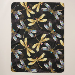 Couverture Sherpa Motif sans couture avec libellules d'or