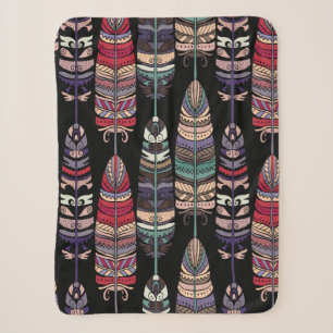 Couverture Sherpa Motif sans couture avec plumes d'oiseaux. L'art tr