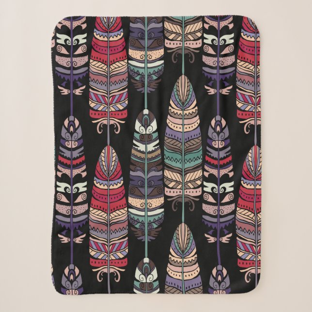 Couverture Sherpa Motif sans couture avec plumes d'oiseaux. L'art tr (Devant)