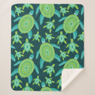 Couverture Sherpa Motif sans couture avec tortues vertes. Mer 