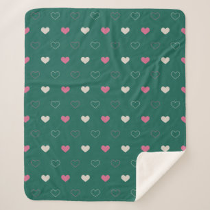 Couverture Sherpa Motif sans couture de cœur rose et vert, minimalis
