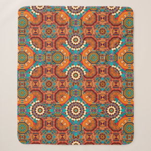 Couverture Sherpa Motif sans couture de mandalas peintes en marron,