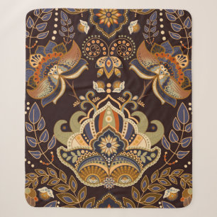 Couverture Sherpa Motif sans couture de Paisley. Arrière-plan sombre