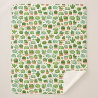 Couverture Sherpa Motif sans couture de plante succulente mignonne