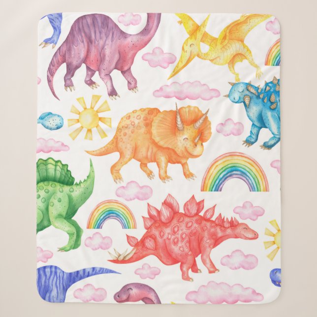 Couverture Sherpa Motif sans couture représentant des dinosaures col (Devant)