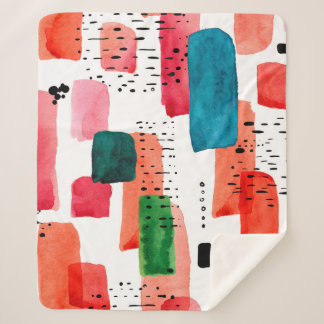 Couverture Sherpa Motif sans fil Doodless de l'aquarelle orange et b