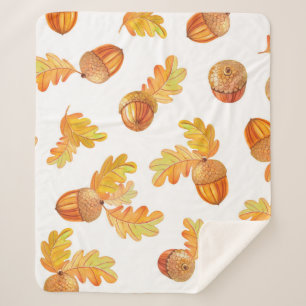 Couverture Sherpa motif sans soudure automne avec feuilles en chêne 
