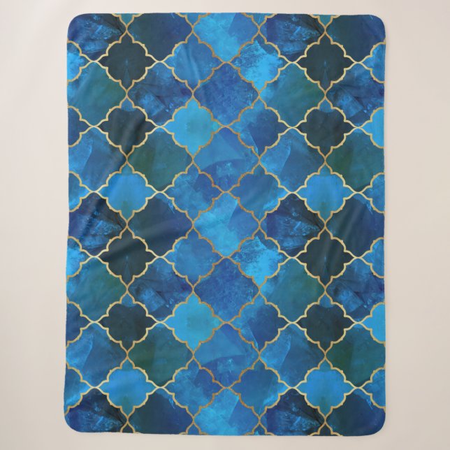 Couverture Sherpa Motif Sapphire Gemstone & Gold Marocain Carrelage (Devant)