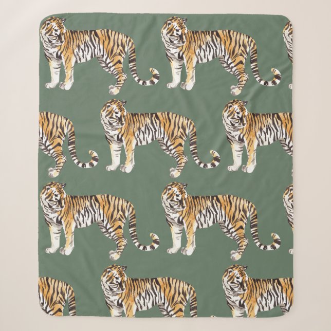 Couverture Sherpa Motif sauvage des tigres d'aquarelle tropicale mod (Devant)