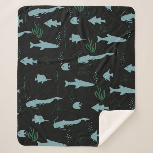 Couverture Sherpa motif sous-marin Abstrait avec poissons et algues