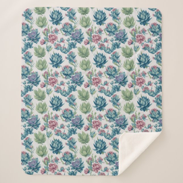 Couverture Sherpa Motif Succulent (Devant)