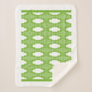 Couverture Sherpa Motif Sunburst Art Déco en blanc et Sherpa Lime