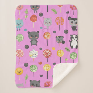 Couverture Sherpa motif transparent avec animaux mignons roses