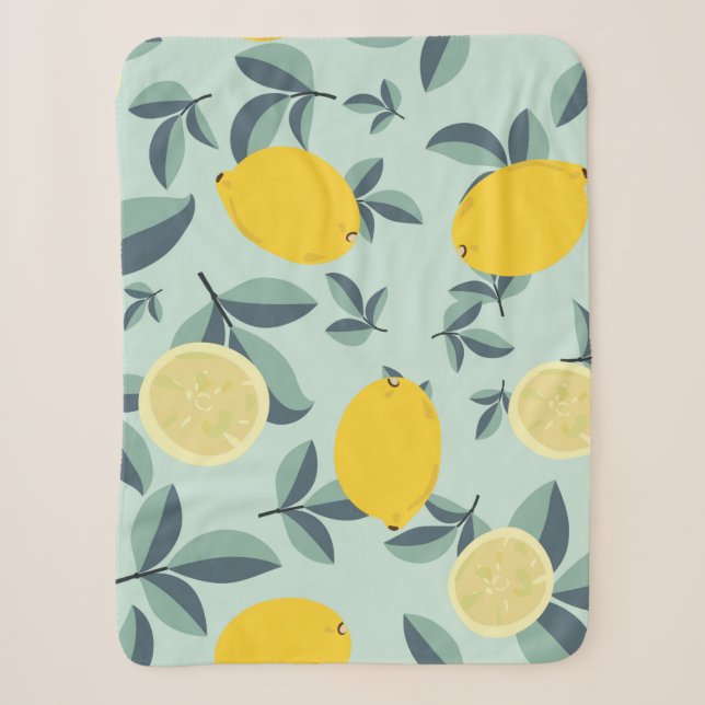Couverture Sherpa Motif transparent tropical avec citrons jaunes (Devant)