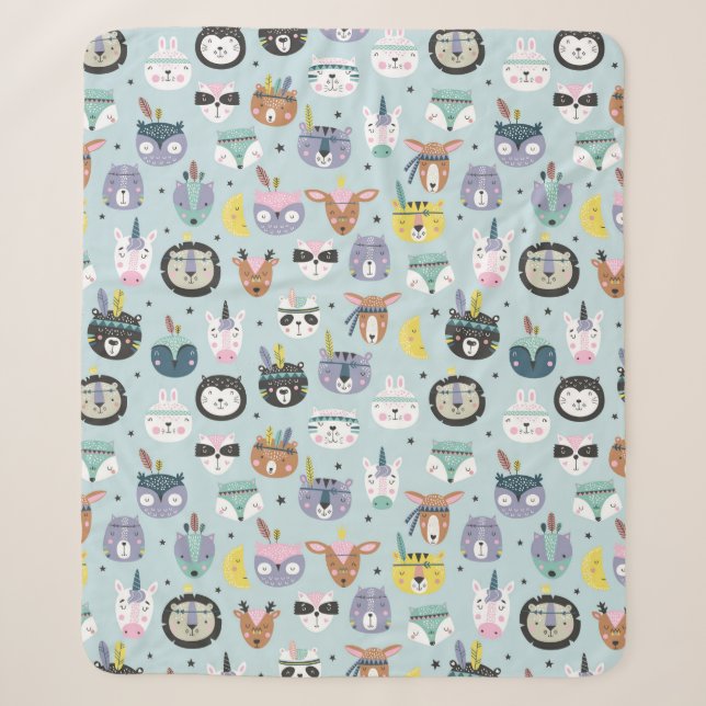 Couverture Sherpa Motif tribal mignon de visage (Devant)