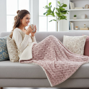 Couverture Sherpa Motif tricot imitation câble rose poussiéreux cosy