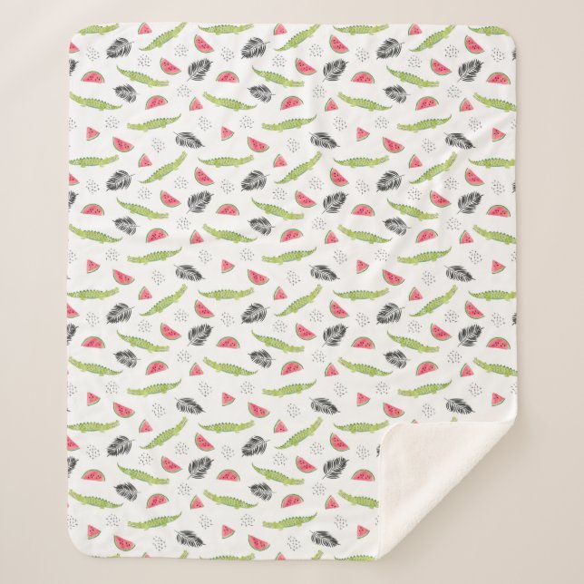 Couverture Sherpa Motif tropical de pastèque et de crocodile (Devant)