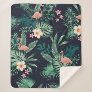 Couverture Sherpa motif tropicale transparente avec feuillage luxur