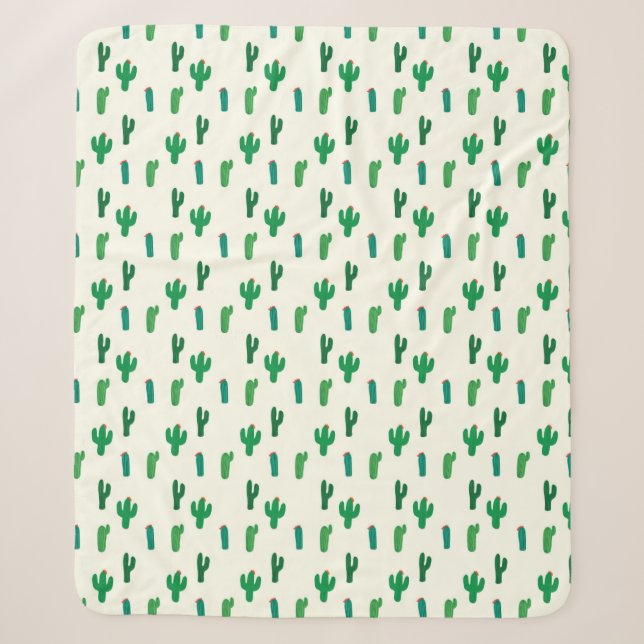 Couverture Sherpa Motif vert clair de cactus (Devant)