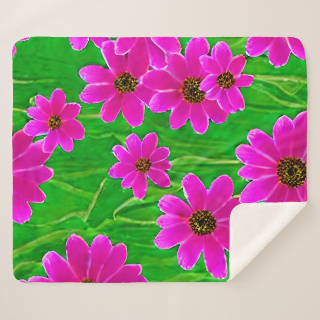 Couverture Sherpa Motif vert et rose vif (Devant (Horizontal))