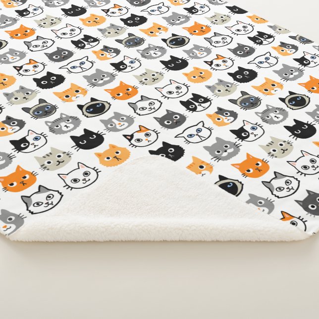 Couverture Sherpa Motif Visages de chat | Cool Kitty Cat Lover (3/4)